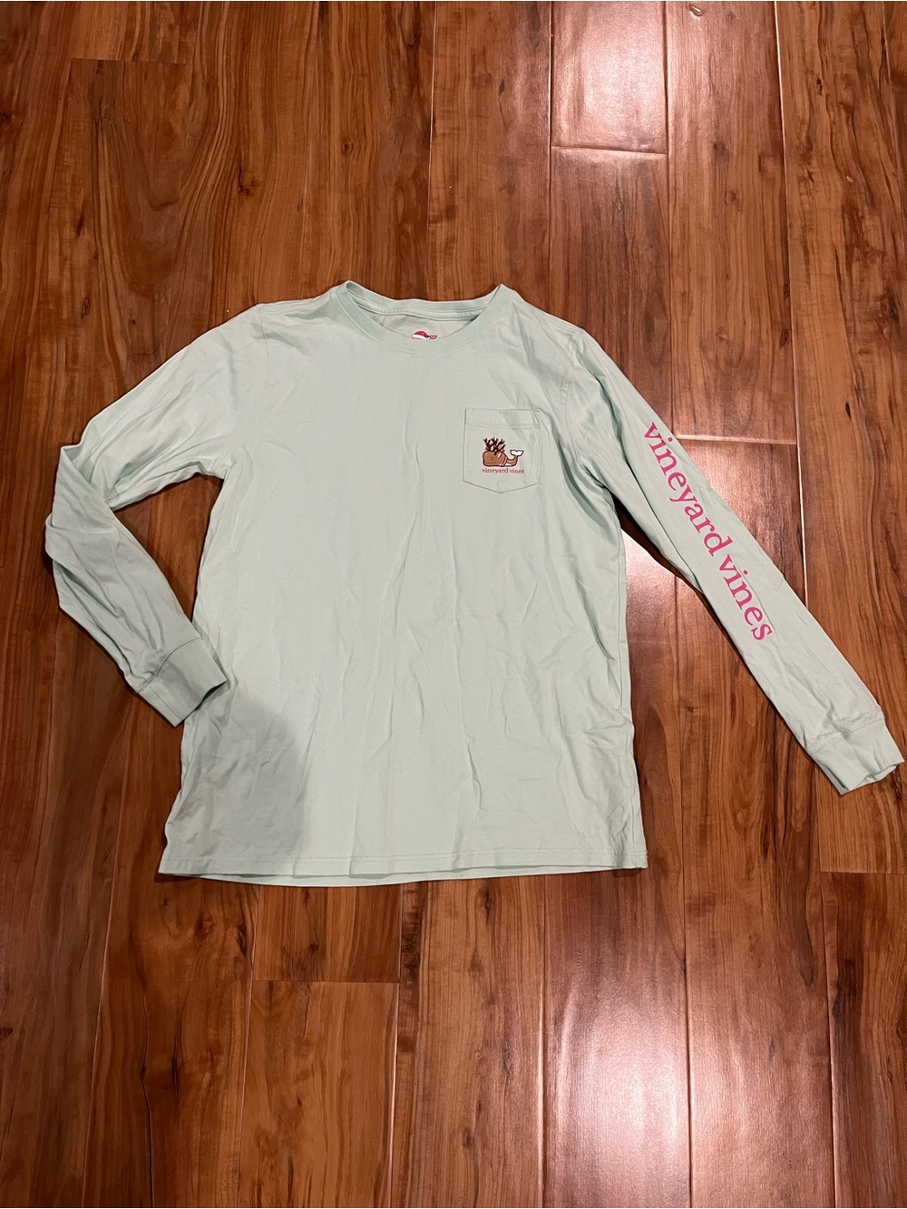 Vineyard Vines Kids XL Pale Mint Long Sleeve Pocket Tee Christmas